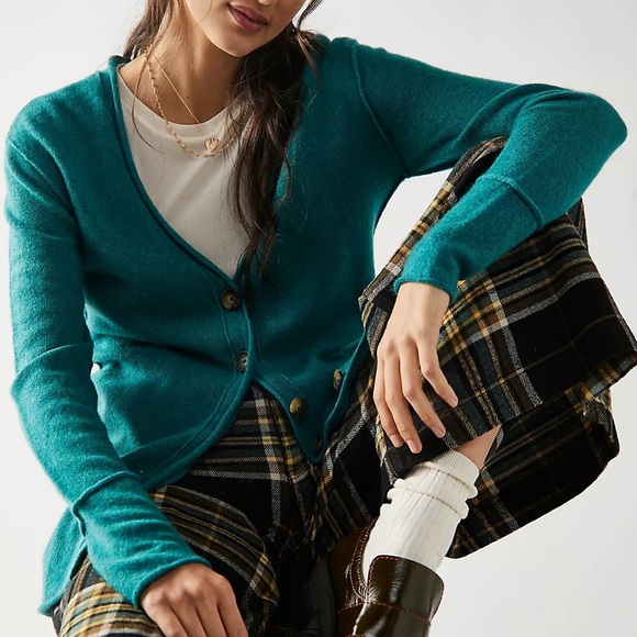 NWT Free People Wear It Well Cashmere Cardi - Lagoon XS 100% Cashmere - Picture 3 of 4